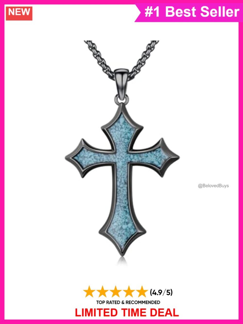 Sterling Silver Cross Pendant Necklace Turquoise Religious Gift